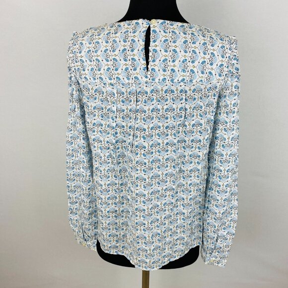 Ann Taylor Loft Blue Multicolored Bohemian Print Pleated Bib Front Women's S Top - Picture 7 of 9